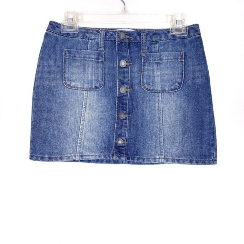SO Button Front Denim Mini Jean Skirt With Pockets Women's Junior's Size 1